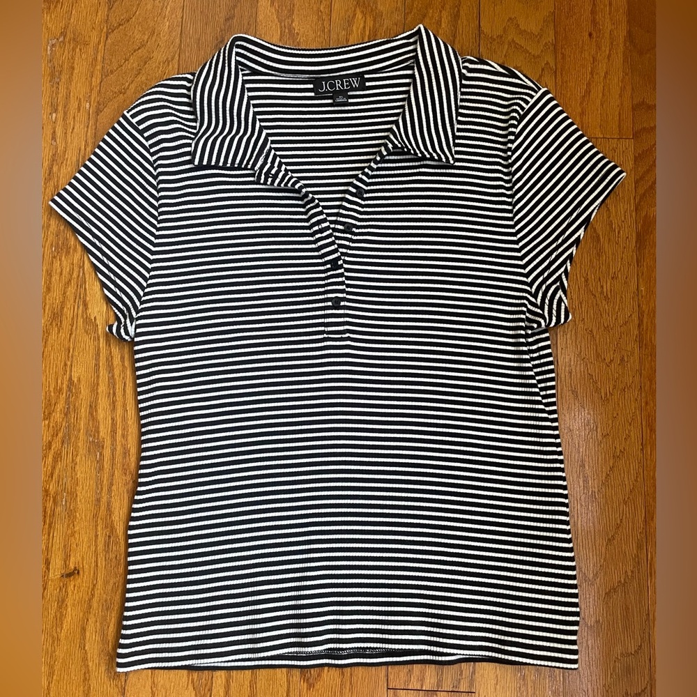 J.Crew Short-sleeve henley polo in black and white striped vintage rib